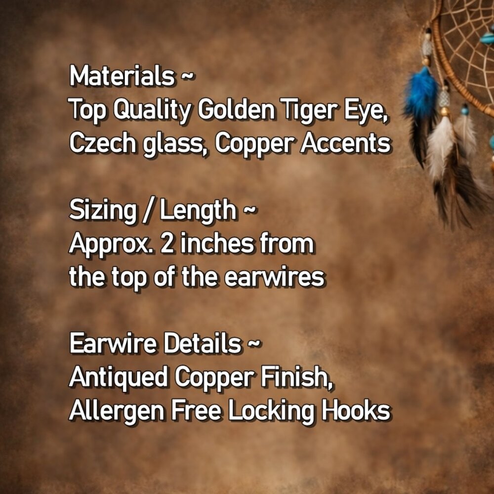 Golden Tiger Eye Gemstone Earrings in Copper - Picture 2 of 8